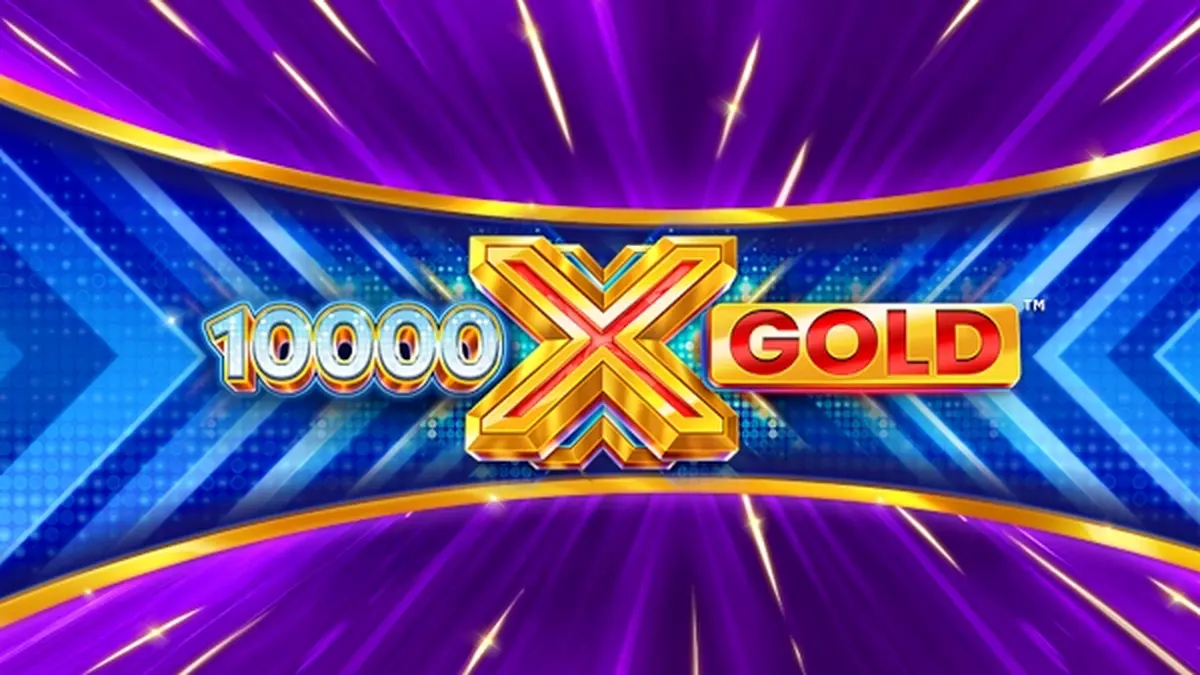 Ang 10,000 X Gold slot machine na may gintong tema at makulay na reels.