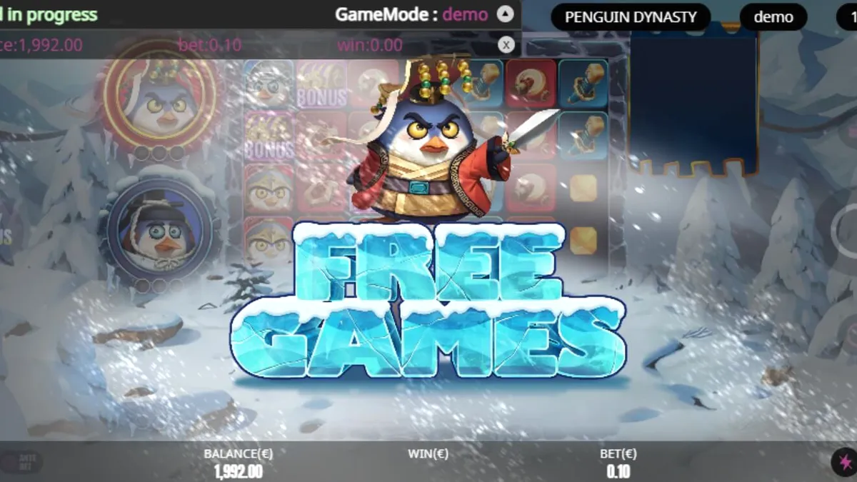 Penguin Dynasty slot game interface na may temang tribal penguin